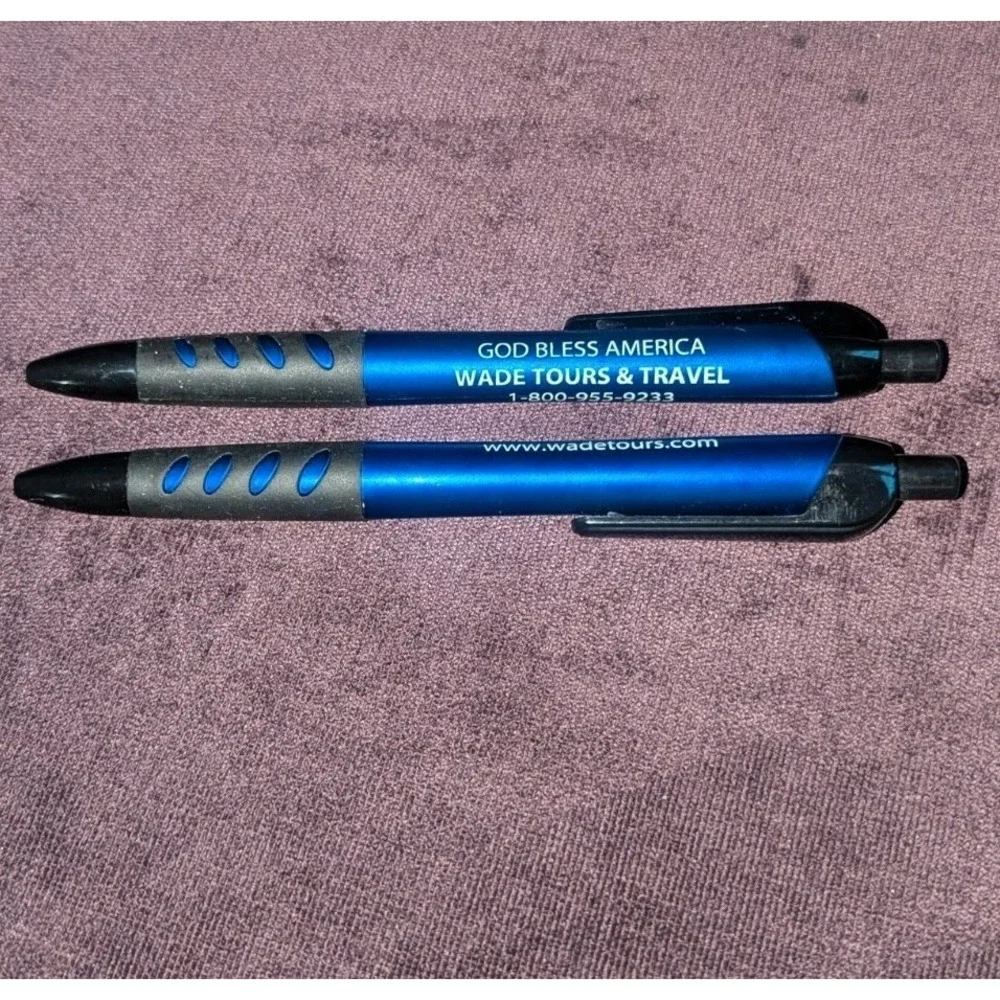 Americana God Bless America‎ Travelcore Wade Tours Promo Pen Lot of 2 Blue Pens